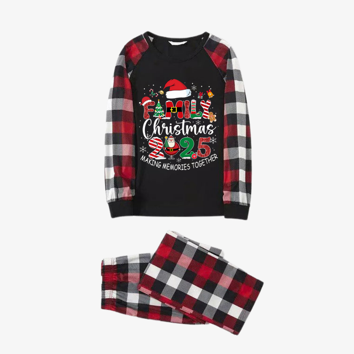 WW | Red and Grey Checked Christmas Pyjama Set with the text print "Family Christmas 2025 Creating Memories Together"