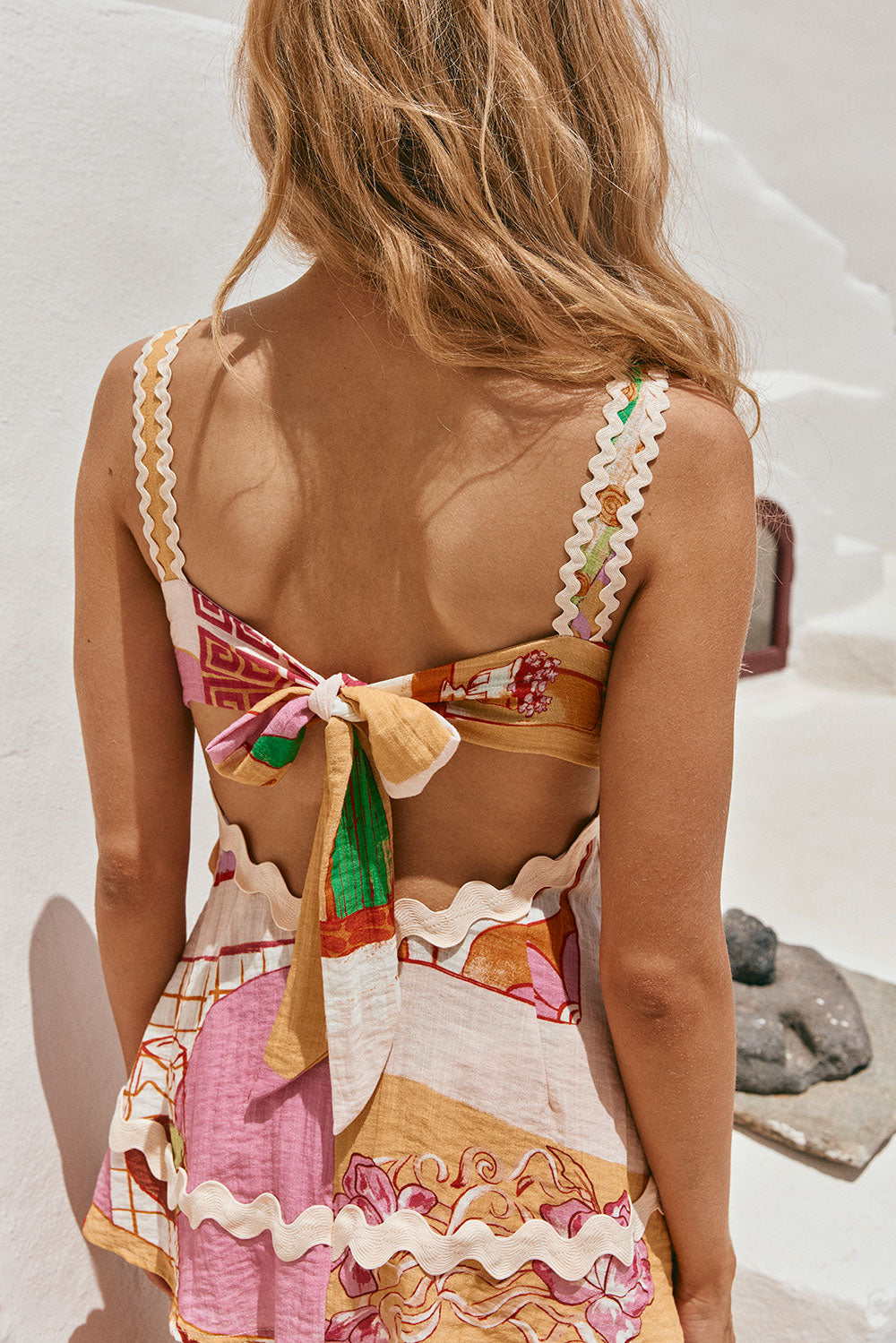 Carina - Printed Set with Cami Top, Wavy Hem, and Wide Waistband with Elastic Waist