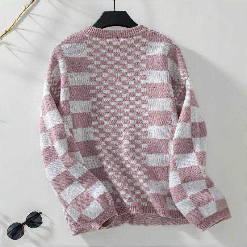 WW | Kariert Gestrickte Strickjacke für Damen