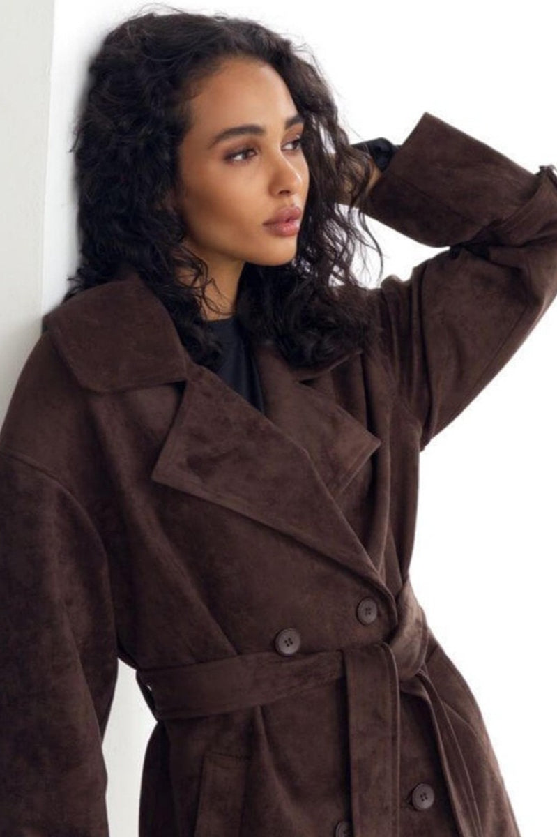 WW | Suede Lapel Waistband Jacket Coat