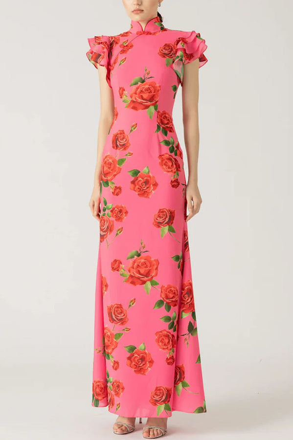Lenia – Modern Dress with Stand-Up Collar and Flared Sleeves
