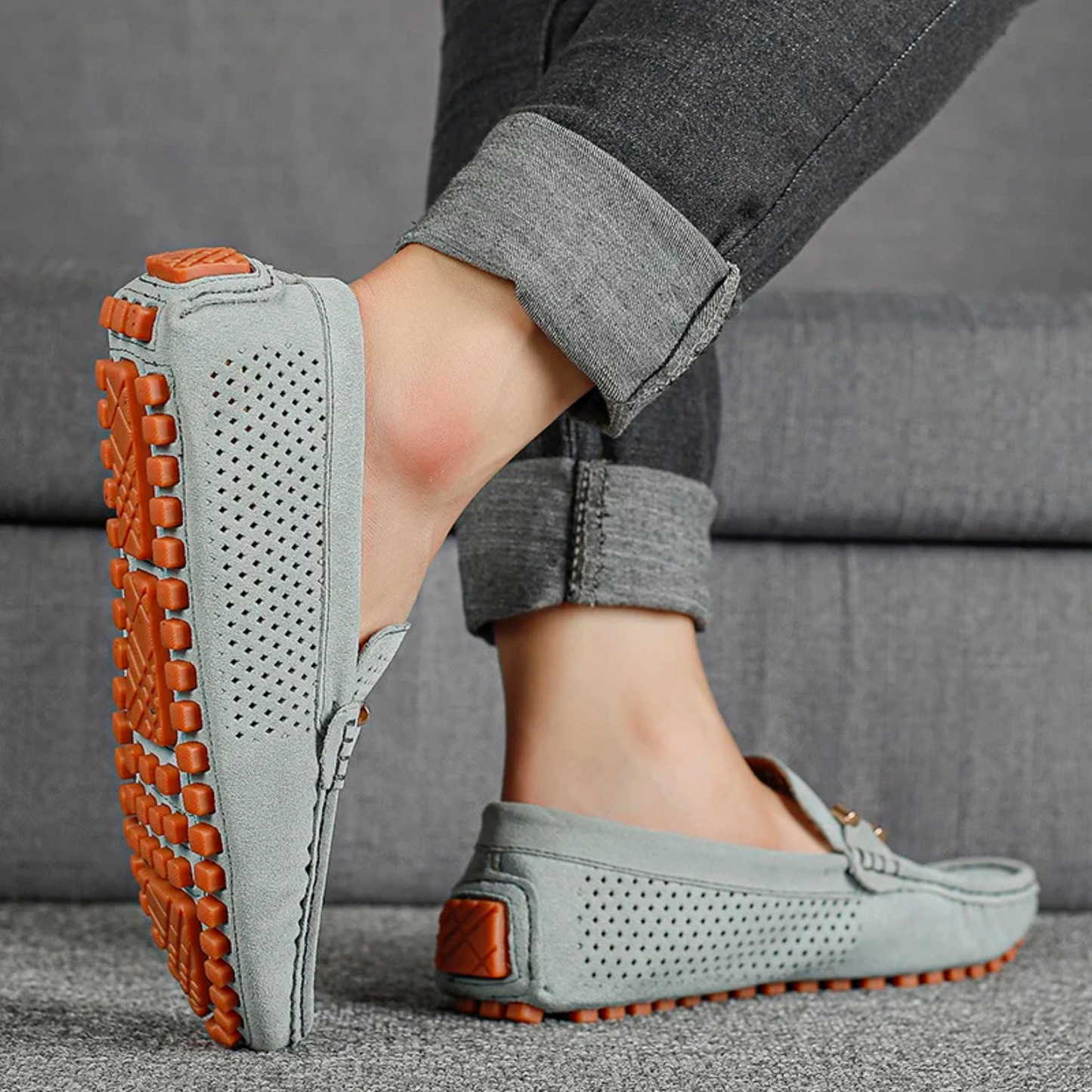 Miro Perforated Leather Loafers - Grey