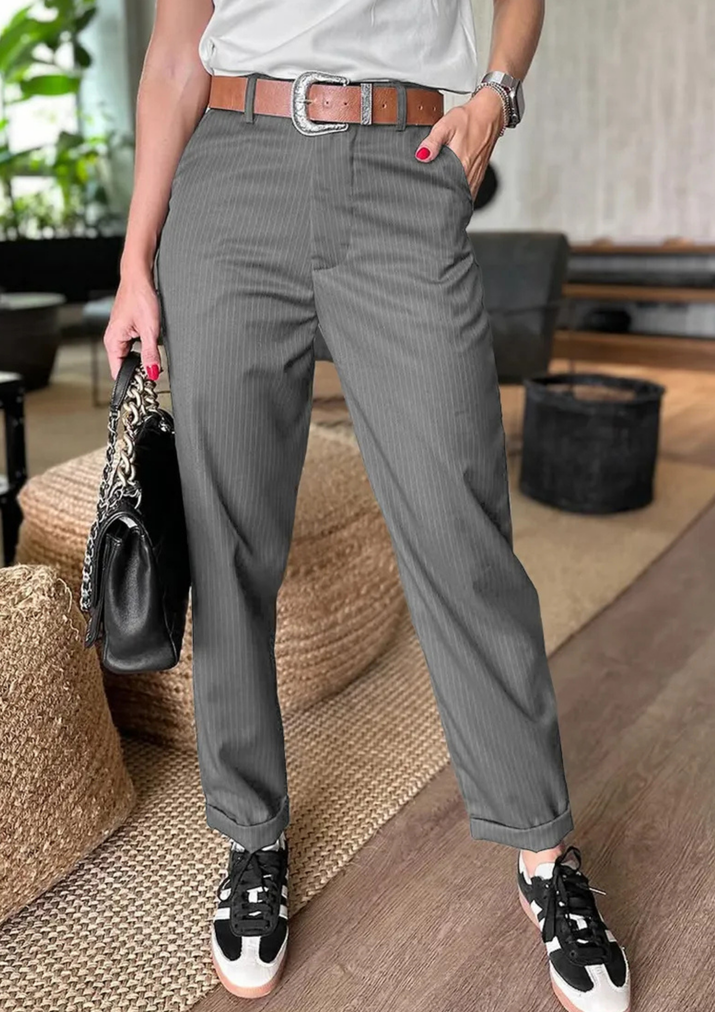 Thalindra Striped Suit Trousers - Grey