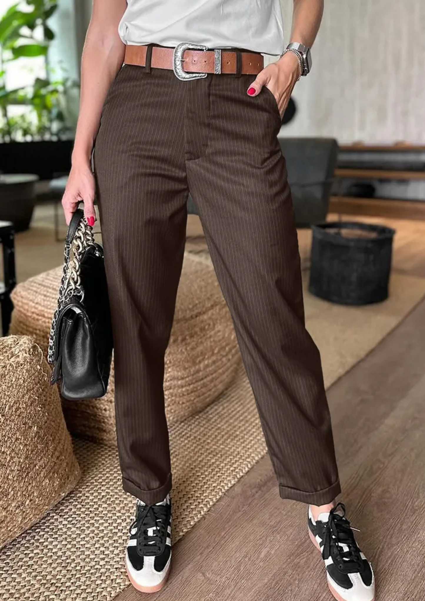 Thalindra Striped Suit Trousers - Brown