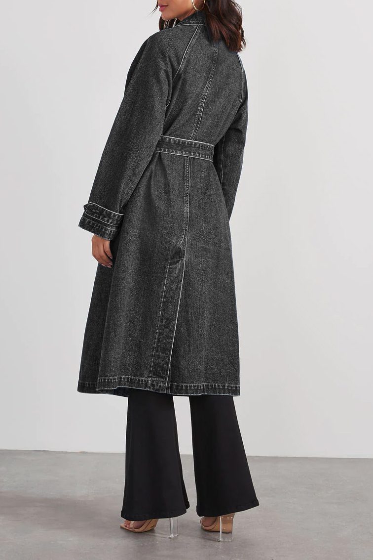 WW | Denim Trenchcoat - Langarm Gürtel Design - Lässige Chic Oberbekleidung