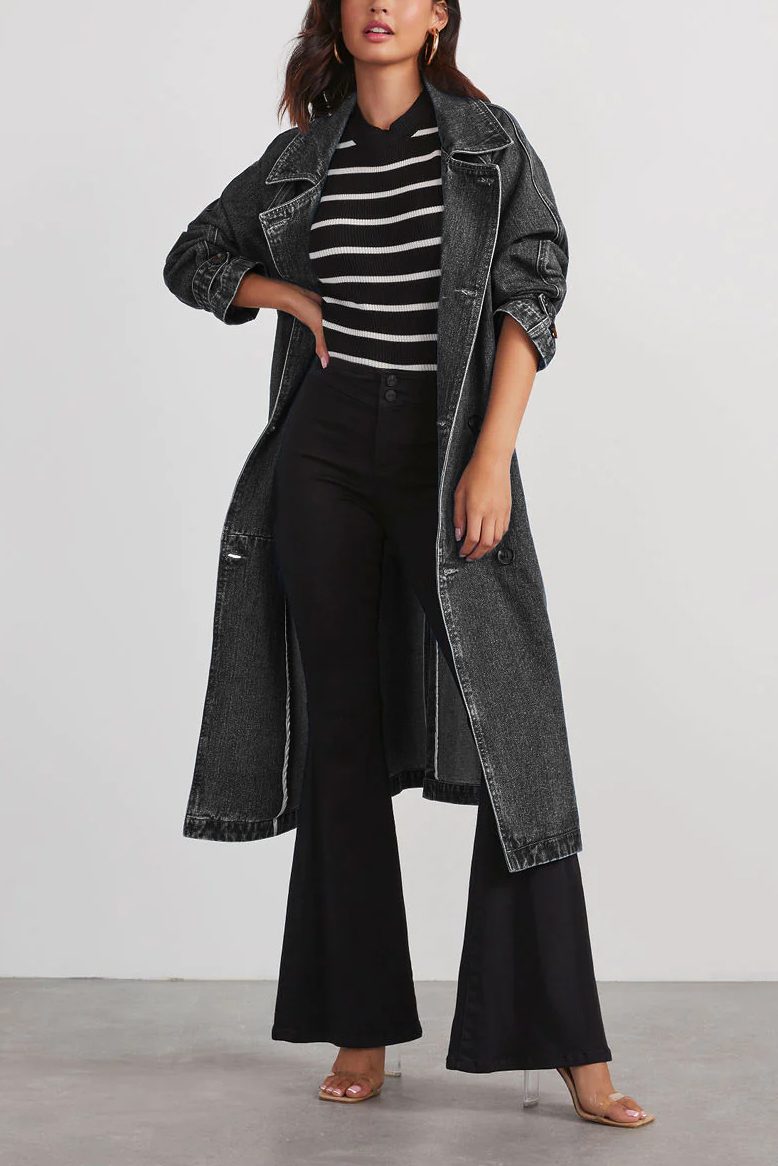 WW | Denim Trenchcoat - Langarm Gürtel Design - Lässige Chic Oberbekleidung