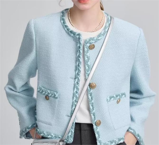 WW | Hellblau Tweedjacke - Elegant & Sophisticated - Knopfverschluss - Schicke Büro- & Freizeitkleidung