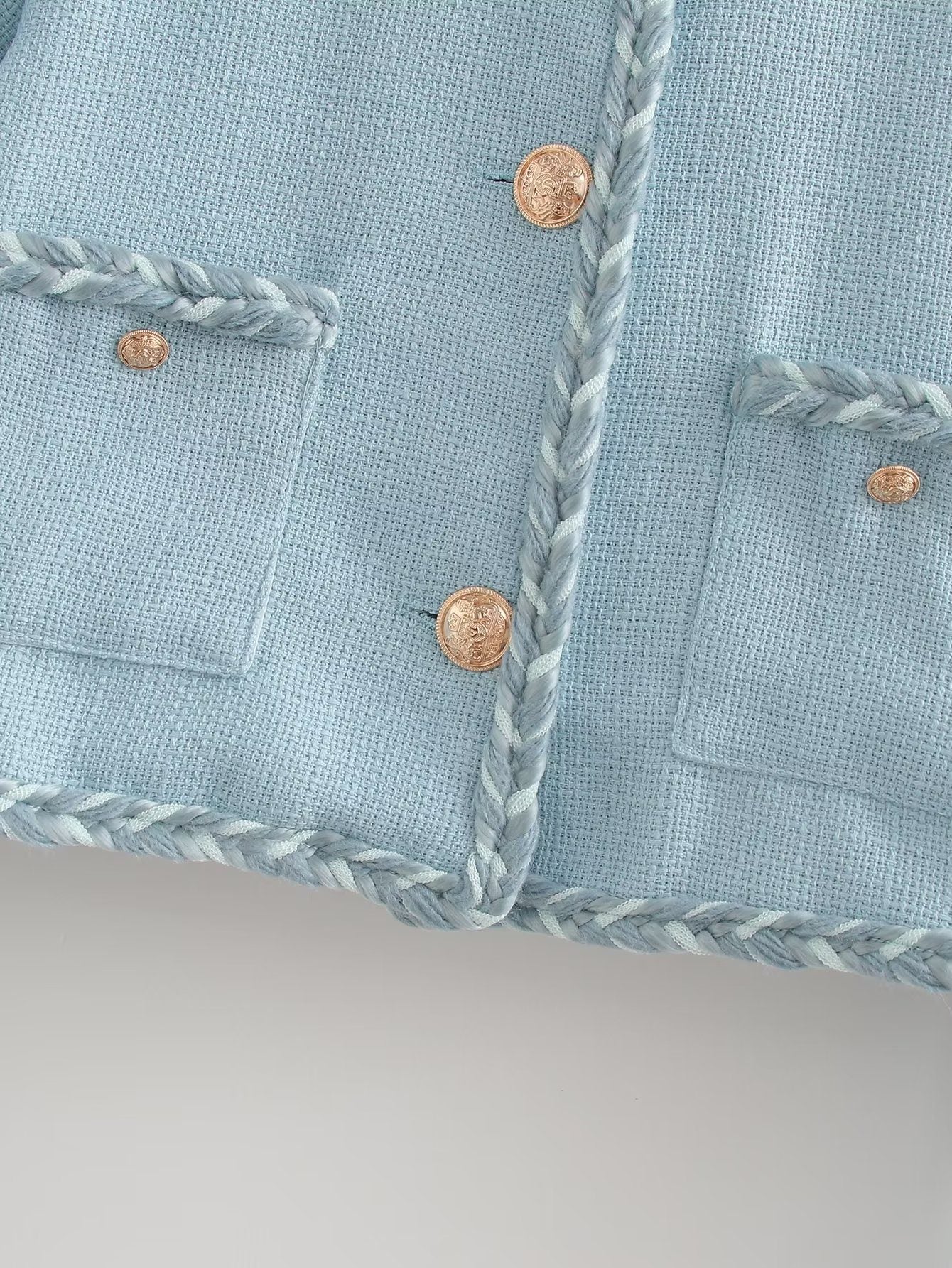 WW | Hellblau Tweedjacke - Elegant & Sophisticated - Knopfverschluss - Schicke Büro- & Freizeitkleidung