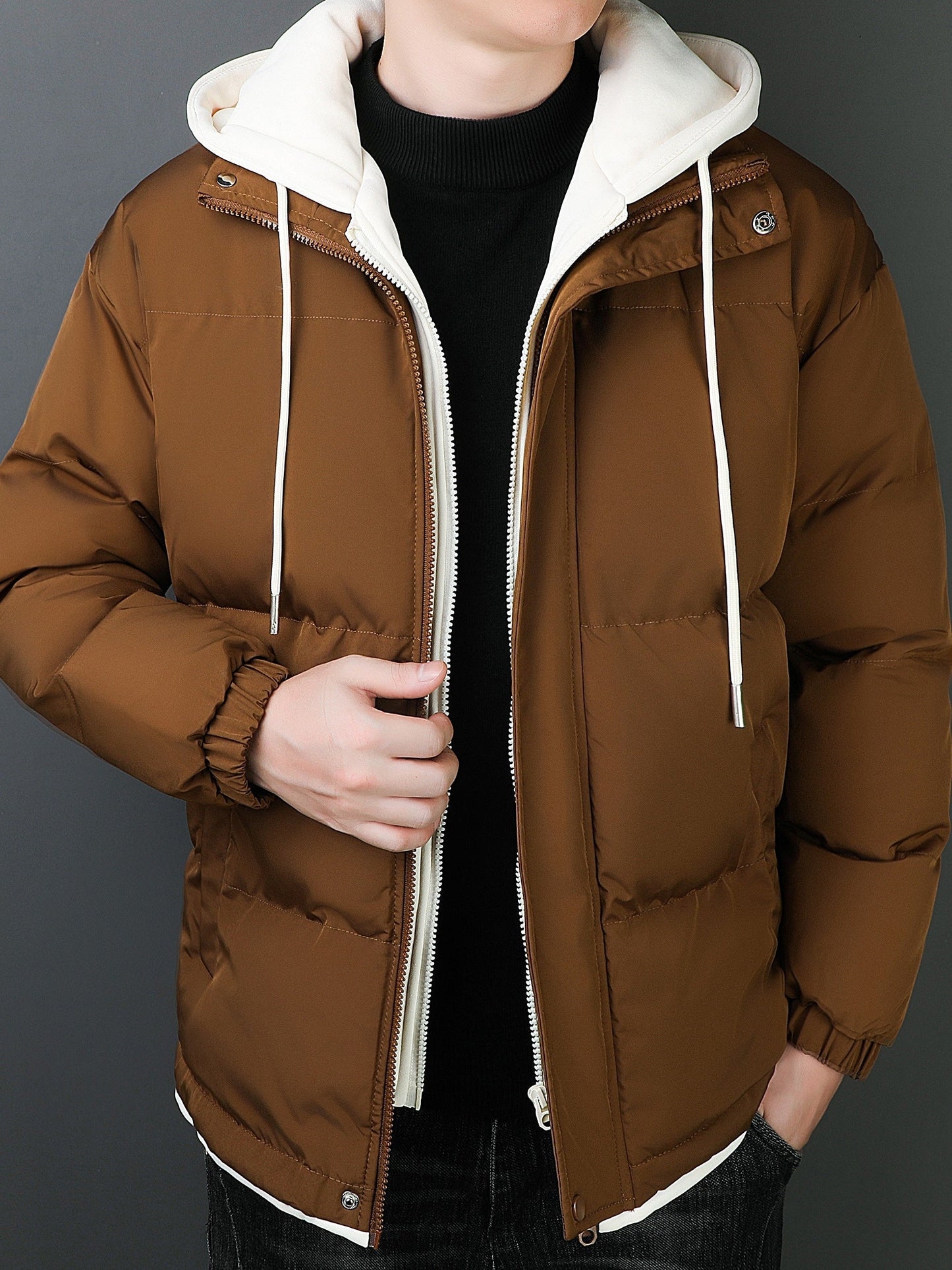 WW | Fake Two-Piece Hooded Winter Jacket for Men - Perfect for Outdoor Activities