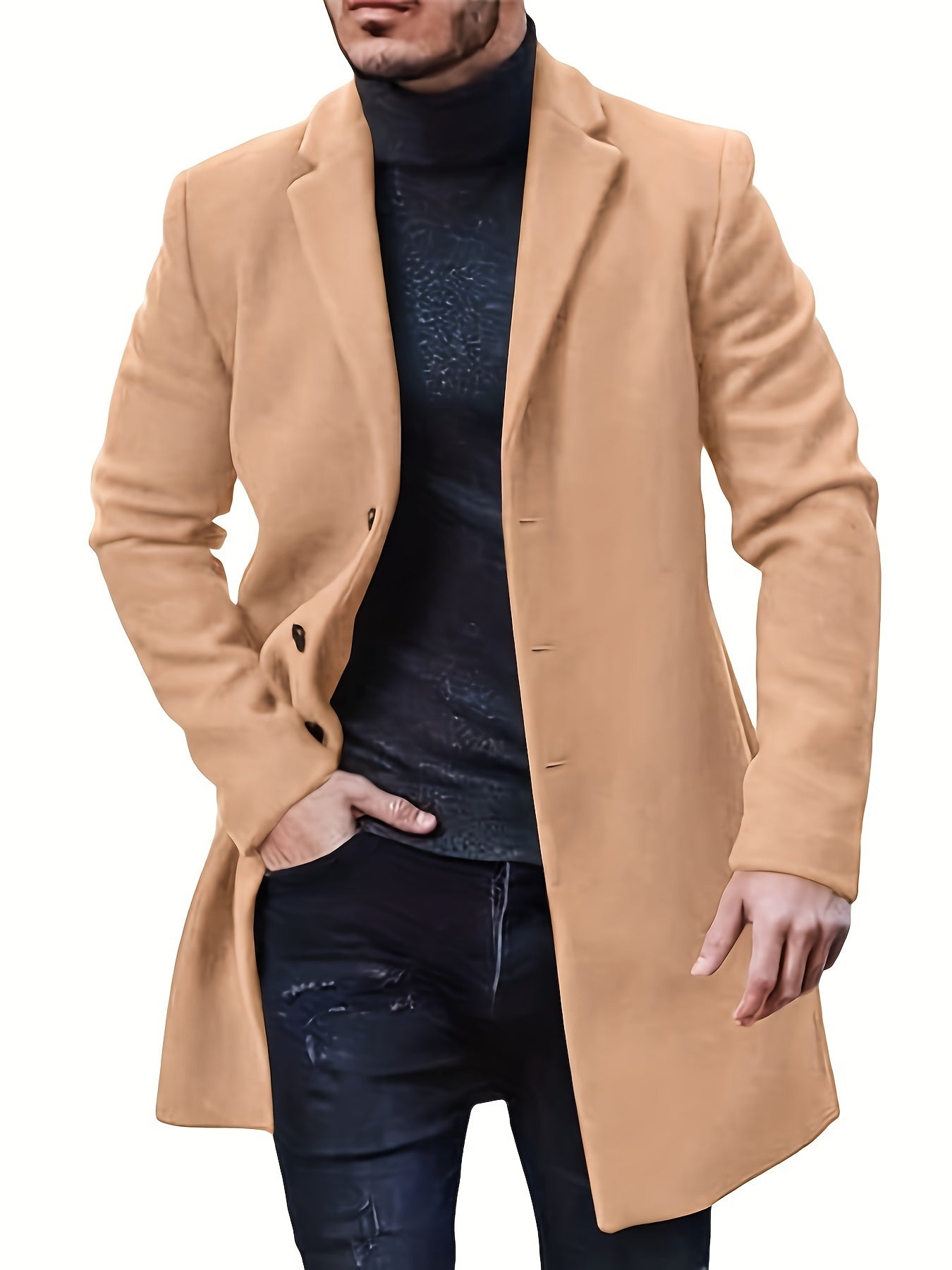WW | Elegante mittellange Winterjacke mit einfacher Knopfverschluss für Männer - Ideal für den Winter