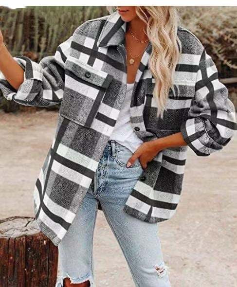 WW | Shirtjacke Übergroß Kariert Lang Mit Brusttaschen Und Knopfverschluss