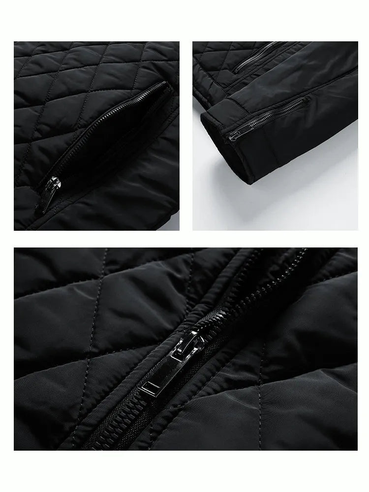 WW | Geo Padded Jacket Diamond Quilted Stand-Up Collar Zipper Slim Fit