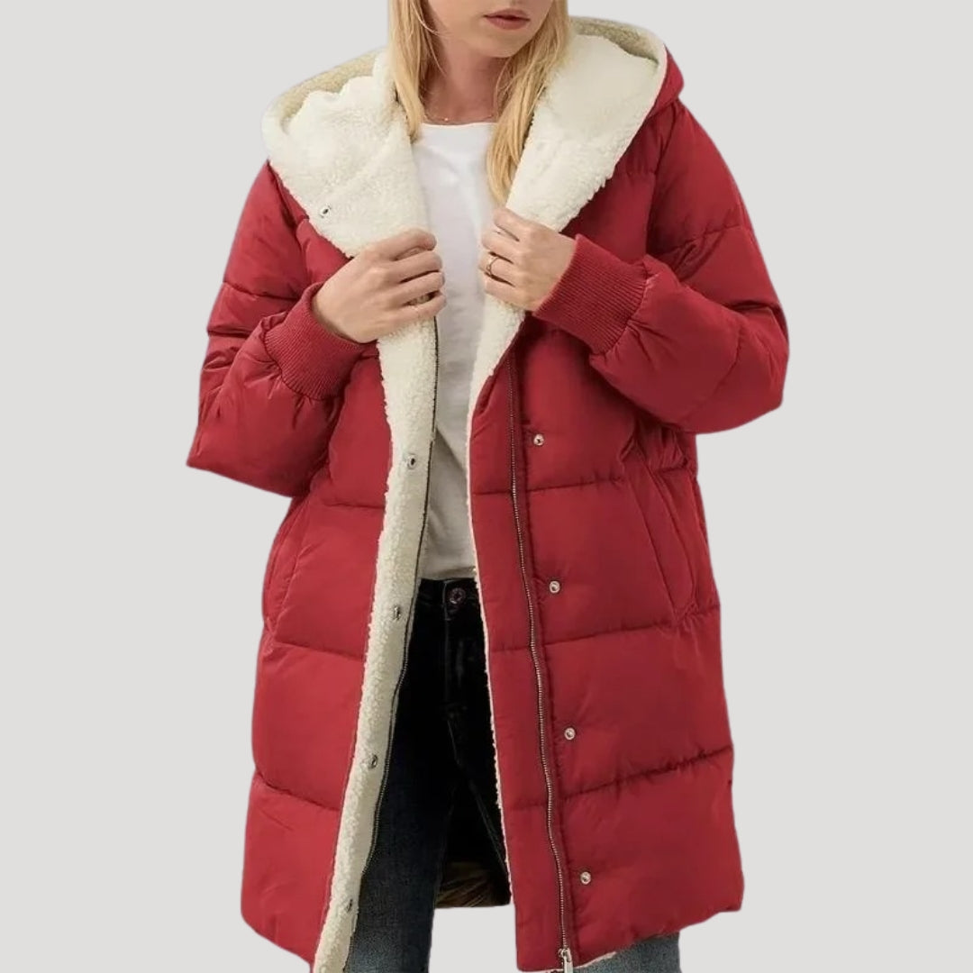 WW | Damen langer Puffermantel – mit Kunstfell gefütterte Winterjacke