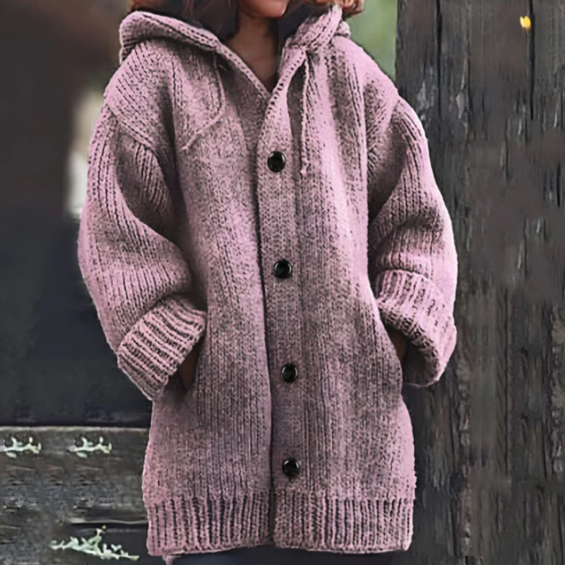 WW | StrickStrickjacke Übergroß Passform Dickes Und Warmes Material Mit Kapuze