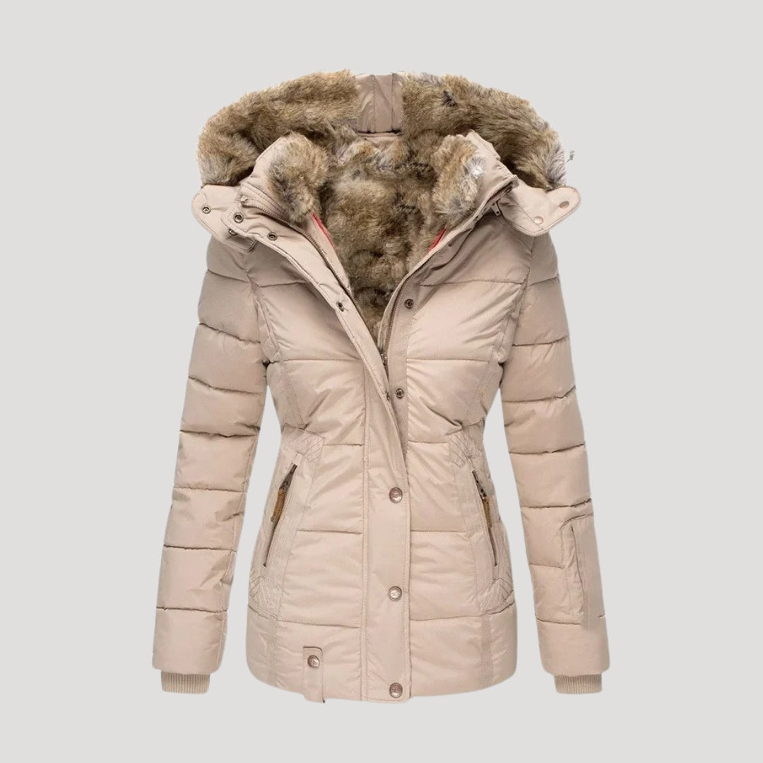 WW | Damen gepolsterter Wintermantel mit Kunstpelzkragen Jacke