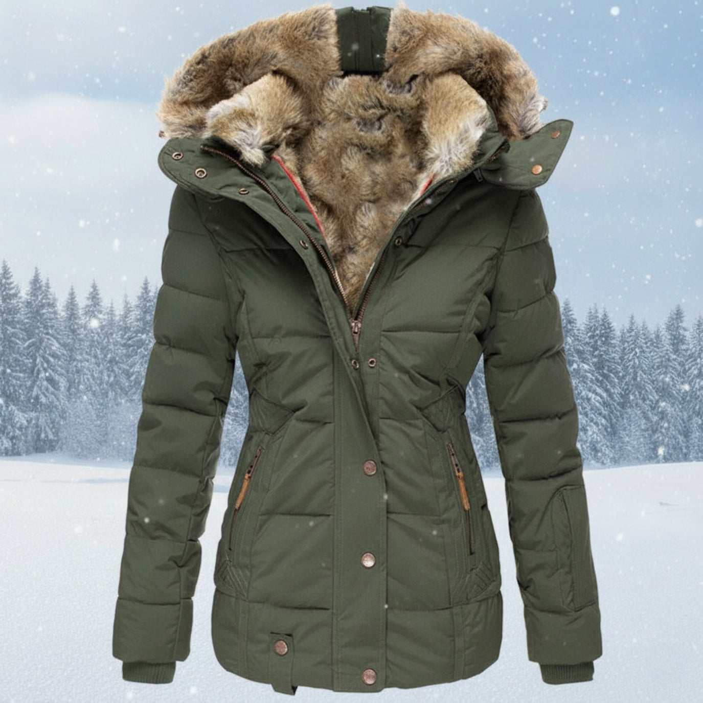 WW | Women's Winter Parka with Faux Fur Hood - Warm Insulated Puffer Coat in Navy Blue | Quilted Jacket with Velvety Lining