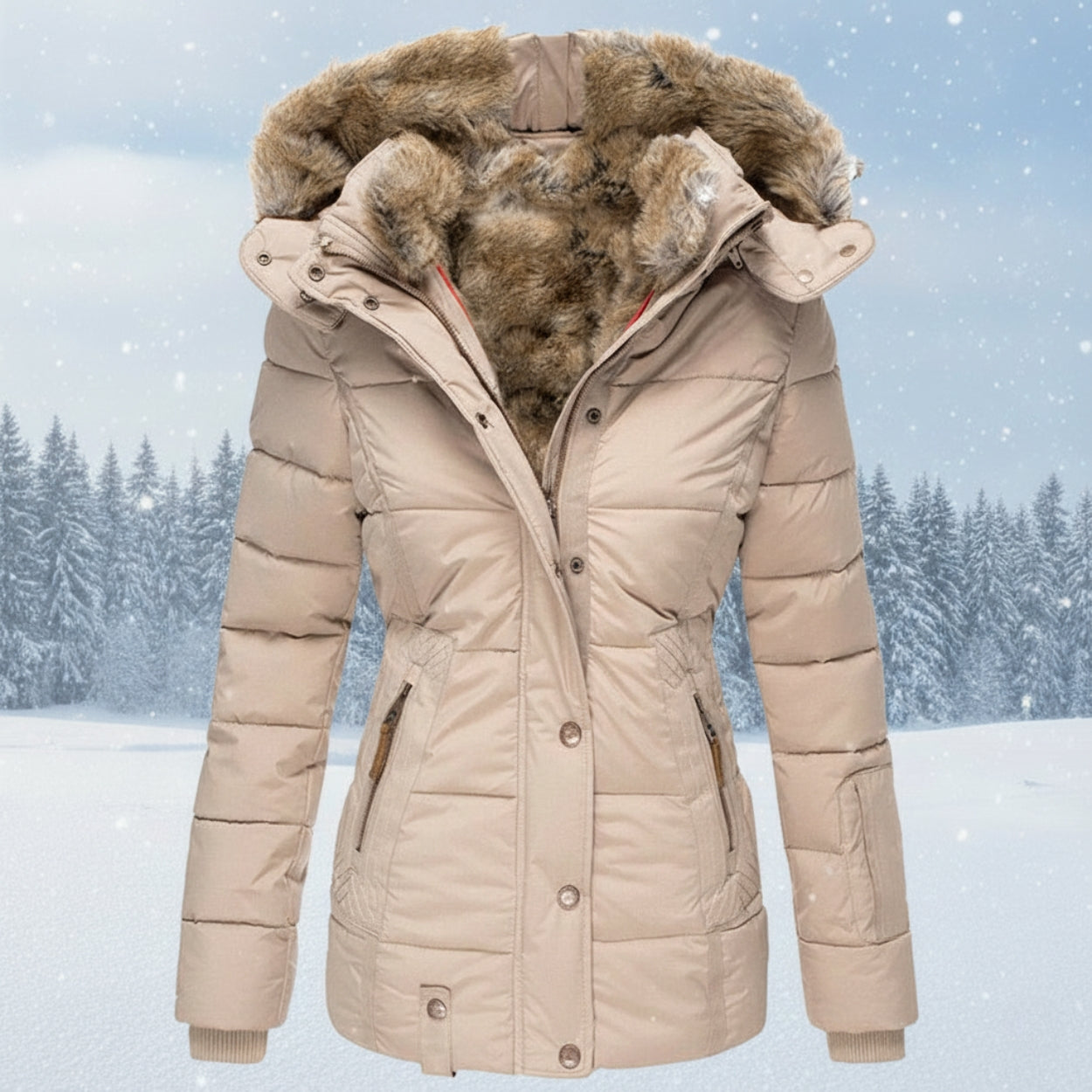 WW | Women's Winter Parka with Faux Fur Hood - Warm Insulated Puffer Coat in Navy Blue | Quilted Jacket with Velvety Lining
