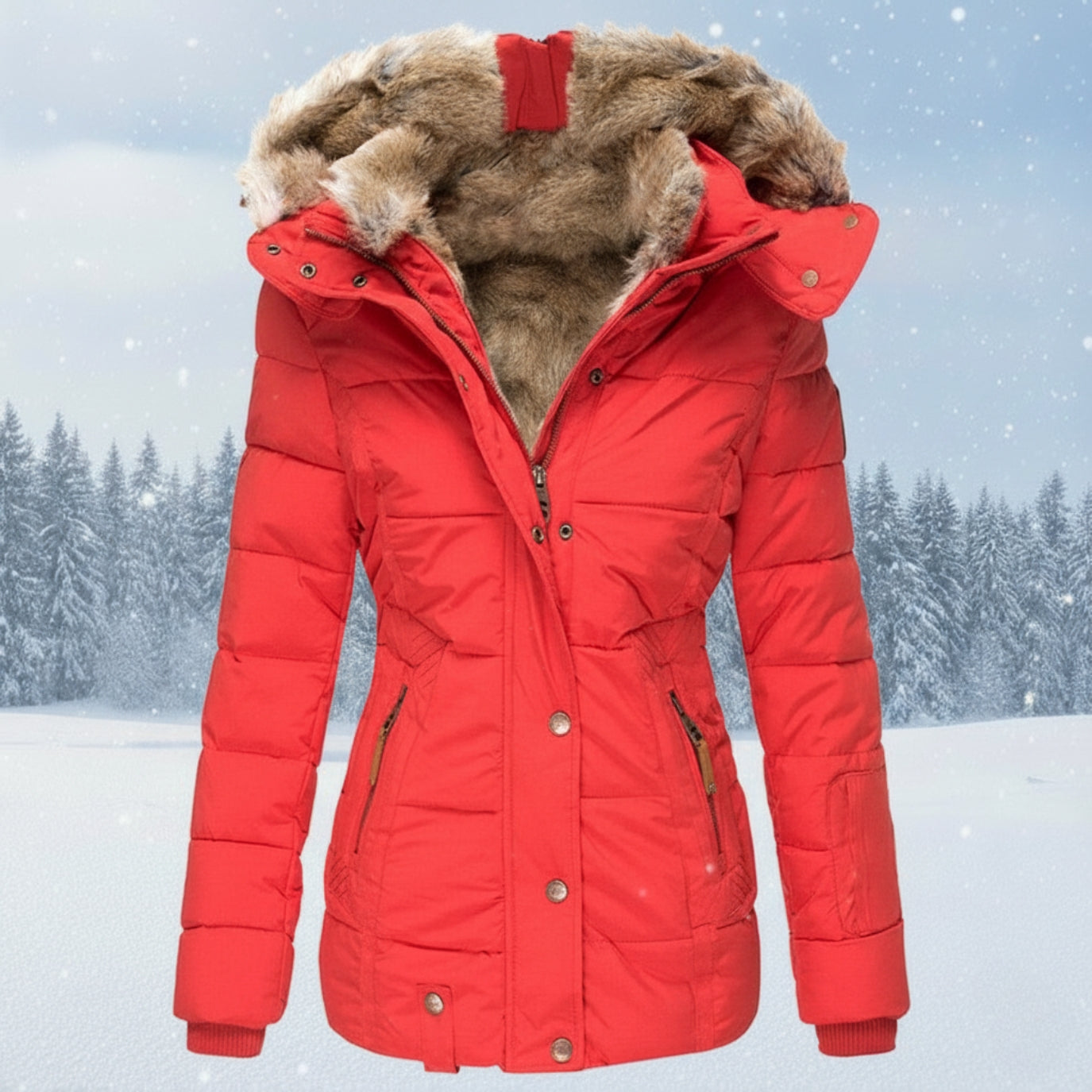 WW | Women's Winter Parka with Faux Fur Hood - Warm Insulated Puffer Coat in Navy Blue | Quilted Jacket with Velvety Lining
