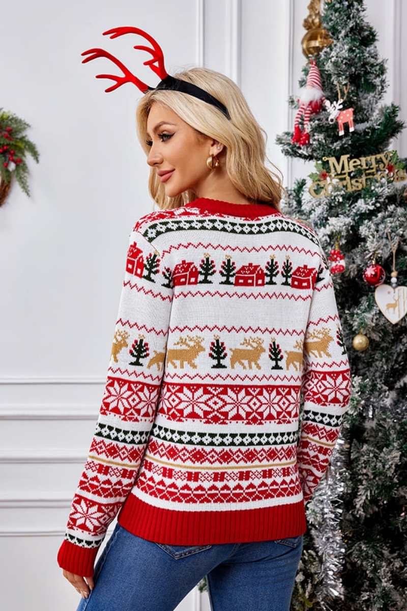 WW | Weihnachtlicher Rundhals bestickter Strickpullover