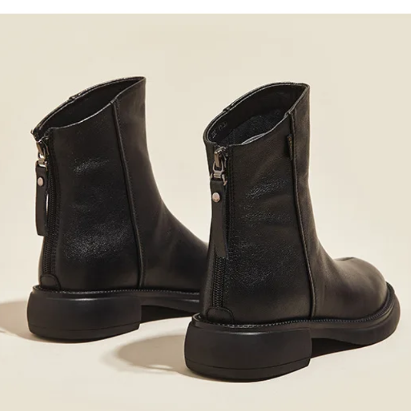 WW | Damen Stiefel Leder Ankle Boots mit Reißverschluss Hinten und Niedrigem Absatz