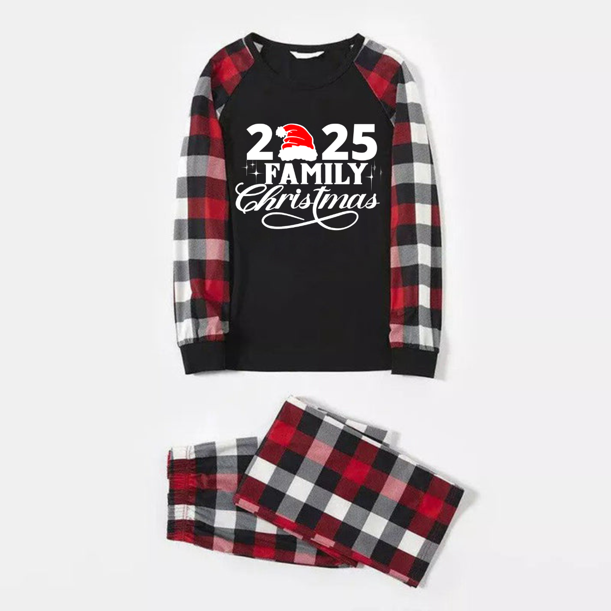 WW | "2025 Family Christmas" Letter Print Red & Black & Grey & White Plaid Family Matching Pajamas
