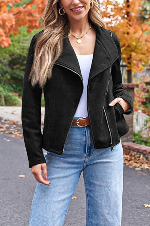 WW | With zipper, with pockets, faux-suede motorcycle jacket (in 7 colors)
