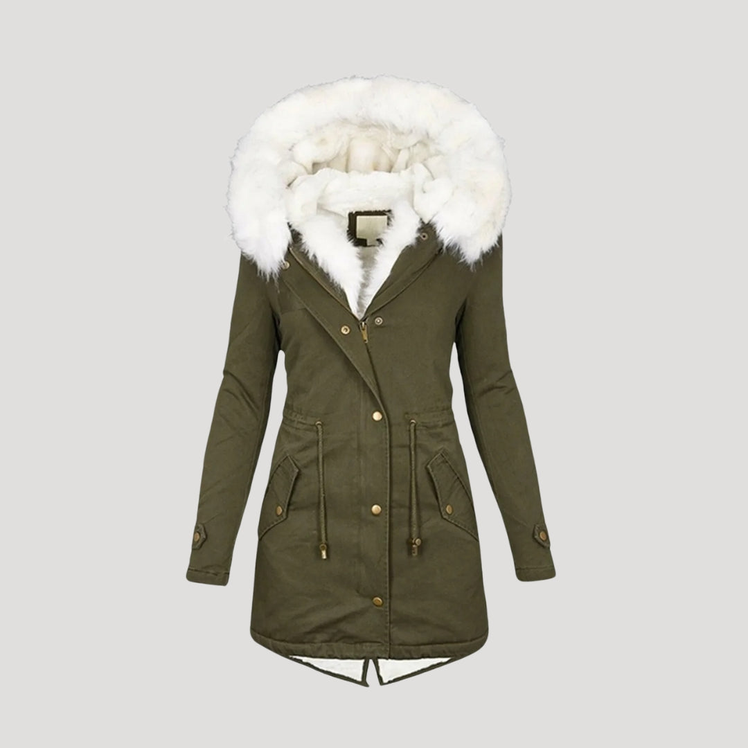 WW | Damen lange Parka Jacke mit Kunstpelz Kapuze Winterjacke