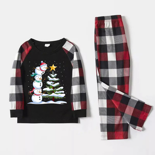 WW | Red & Grey Plaid Snowman & Christmas Tree Print Christmas Pyjama Set