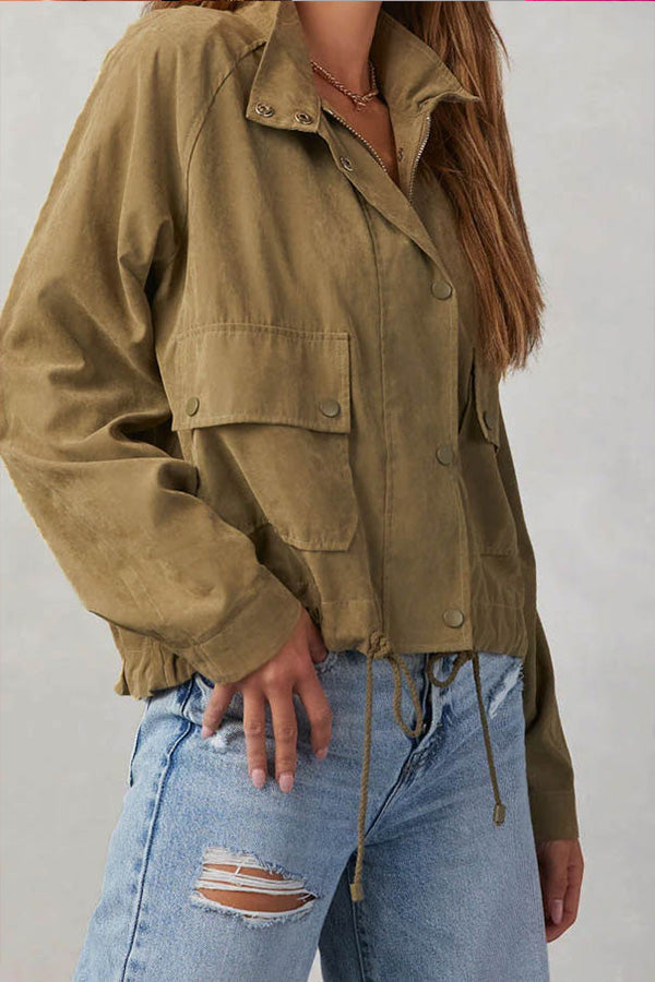 WW | kariert Revers Mehrknopf-Zwei-Taschen-Midi-Jacke