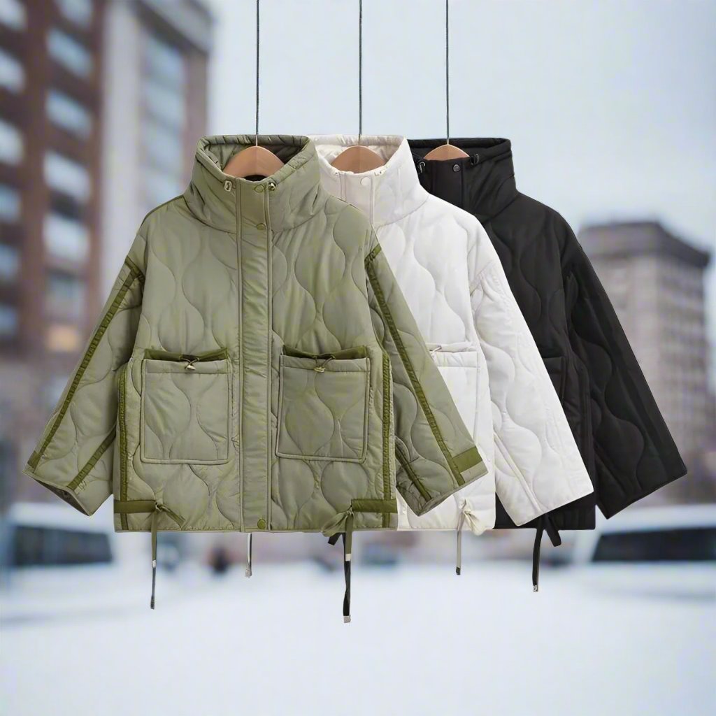 WW | Women's hip-length cotton jacket with stand-up collar and drawstring