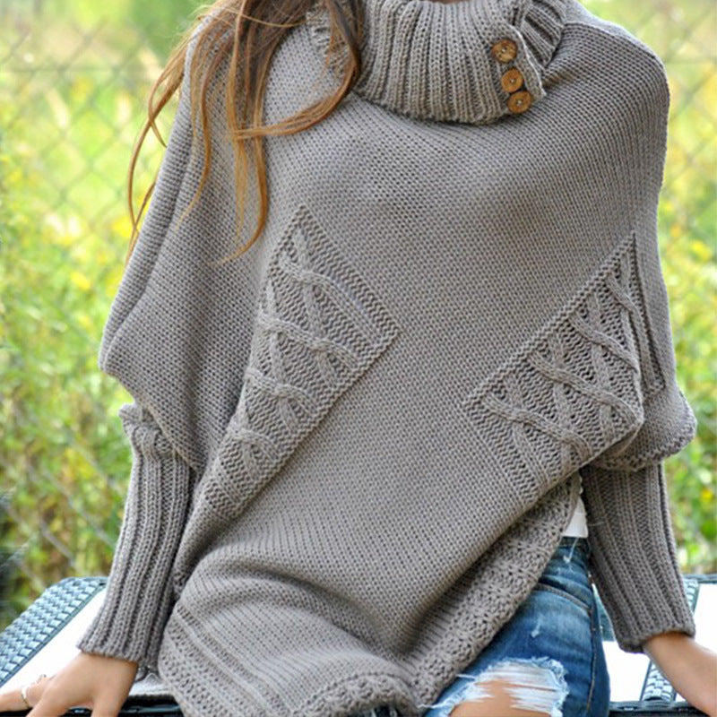 WW | Frauen Strick-Poncho Hoher Kragen Stil