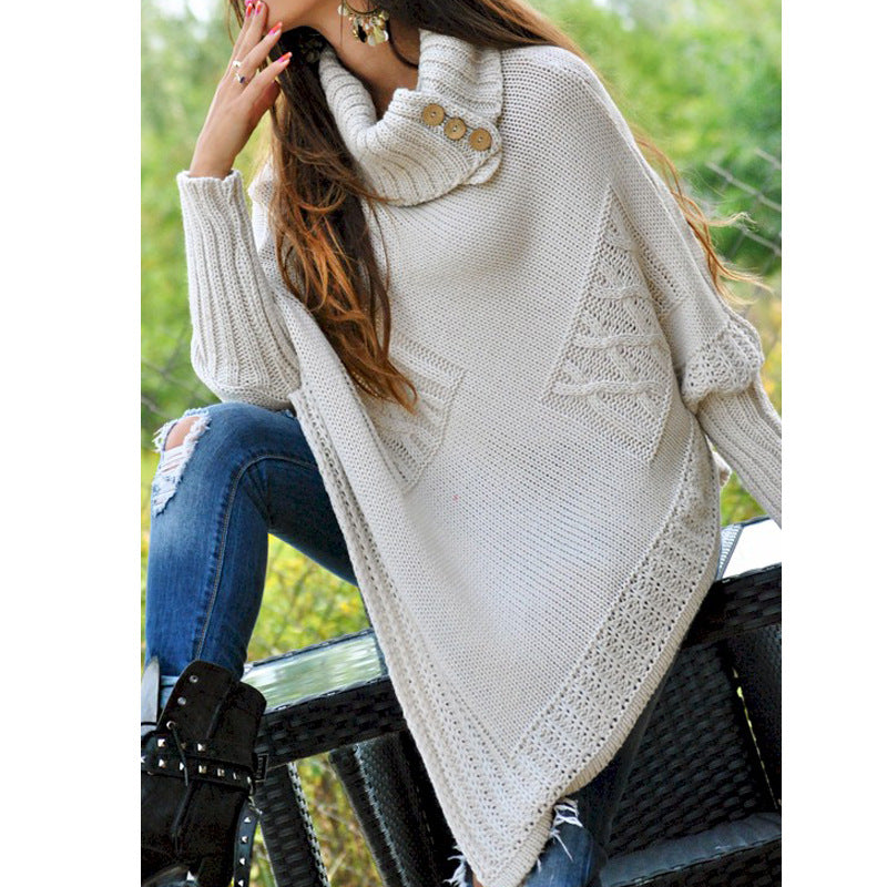 WW | Frauen Strick-Poncho Hoher Kragen Stil