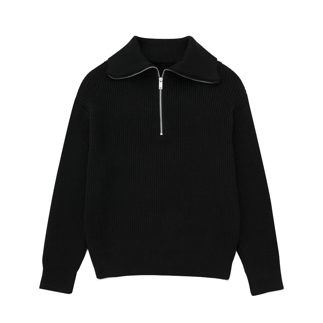 WW | All-Match Open Collar Wool Sweater