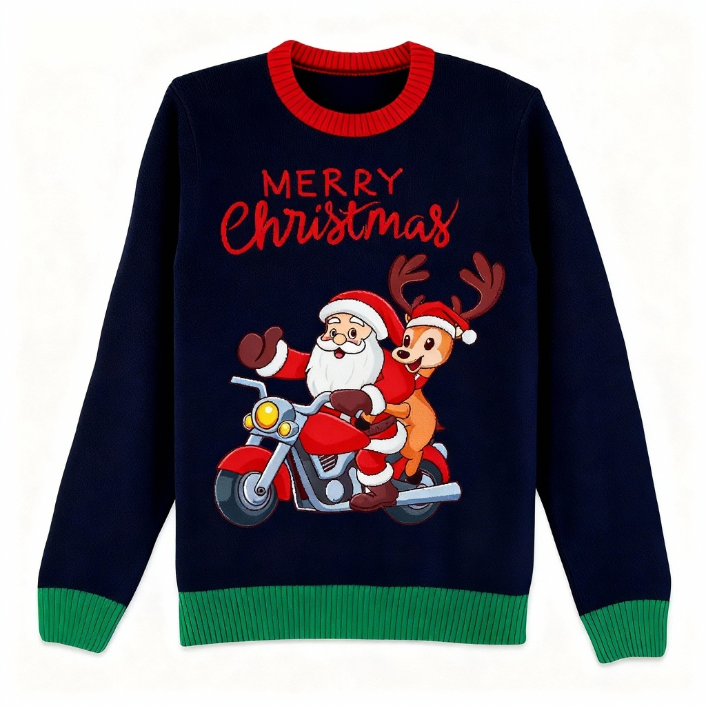 WW | Festlich & Furchtlos: Niedlicher Santa-Print Weihnachts-Pullover