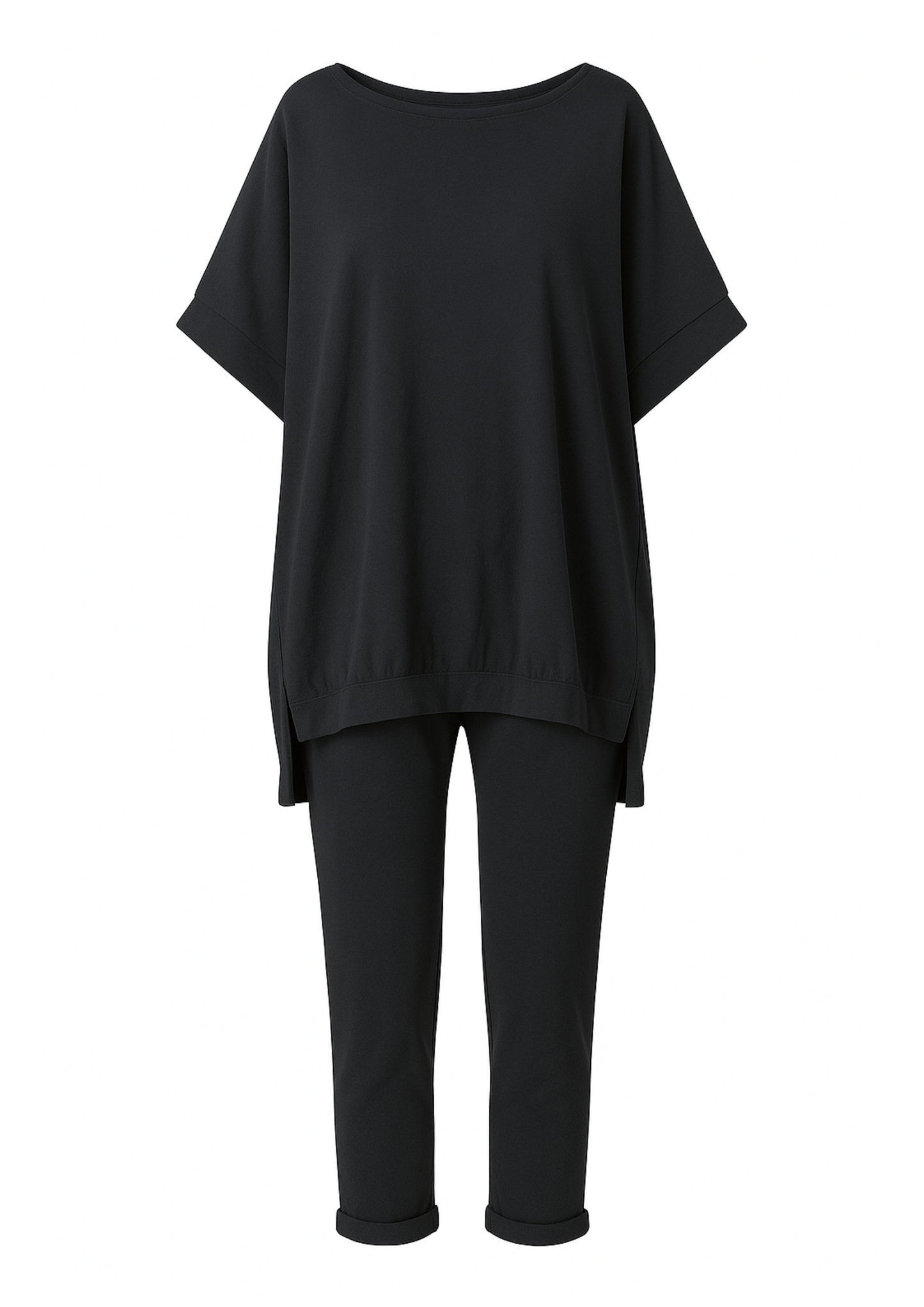 Rani Loungewear Set with Pullover Top and Cropped Trousers - Black