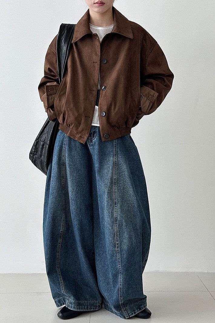 WW | Suede Lapel Collar Jacket