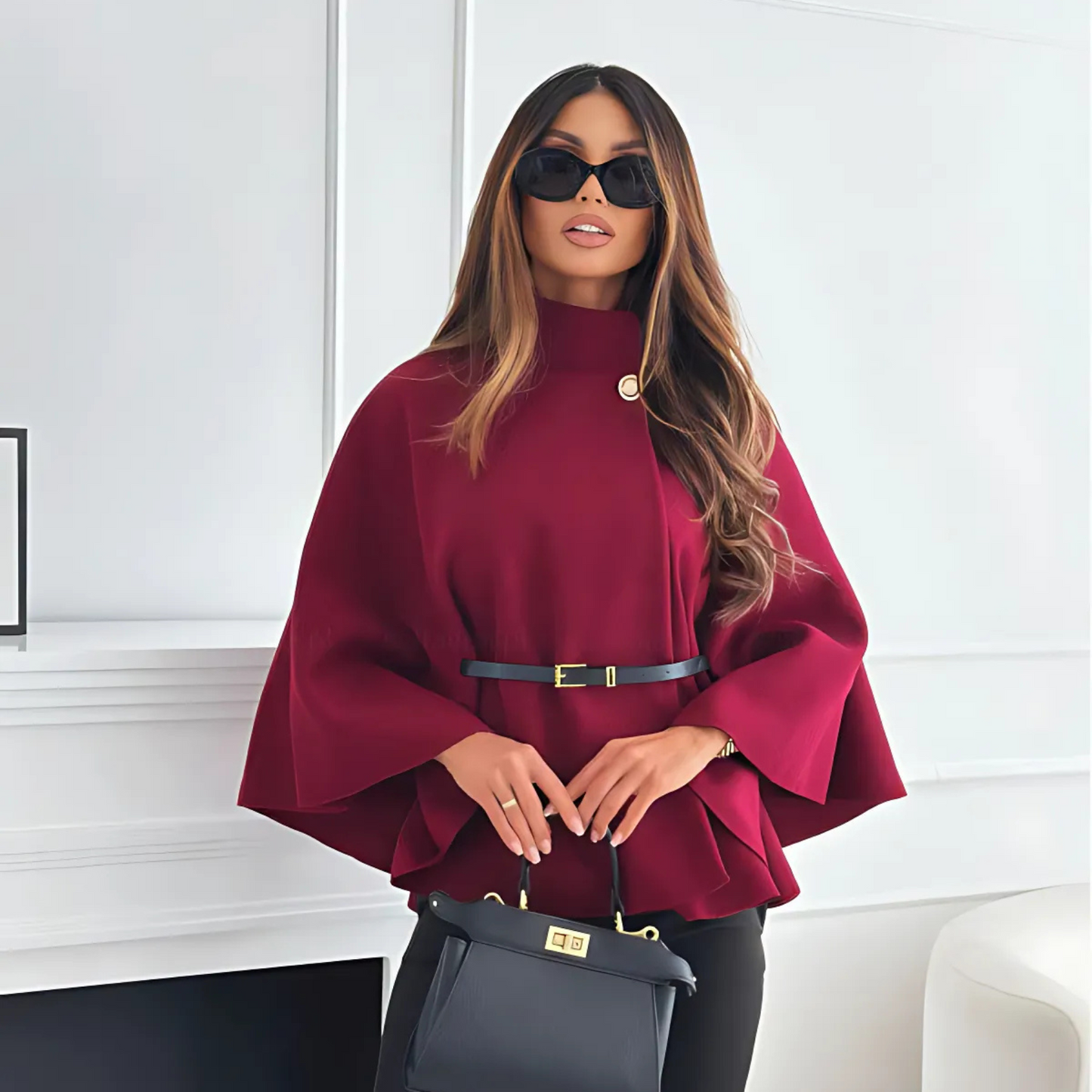 Elun Chic Butterfly Jacket with Belt - Wine Rose