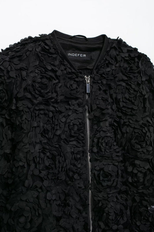 WW | Textured Zip-Up Jacket - Stylish Short Fit - Faux Fur Design - Evening Wear