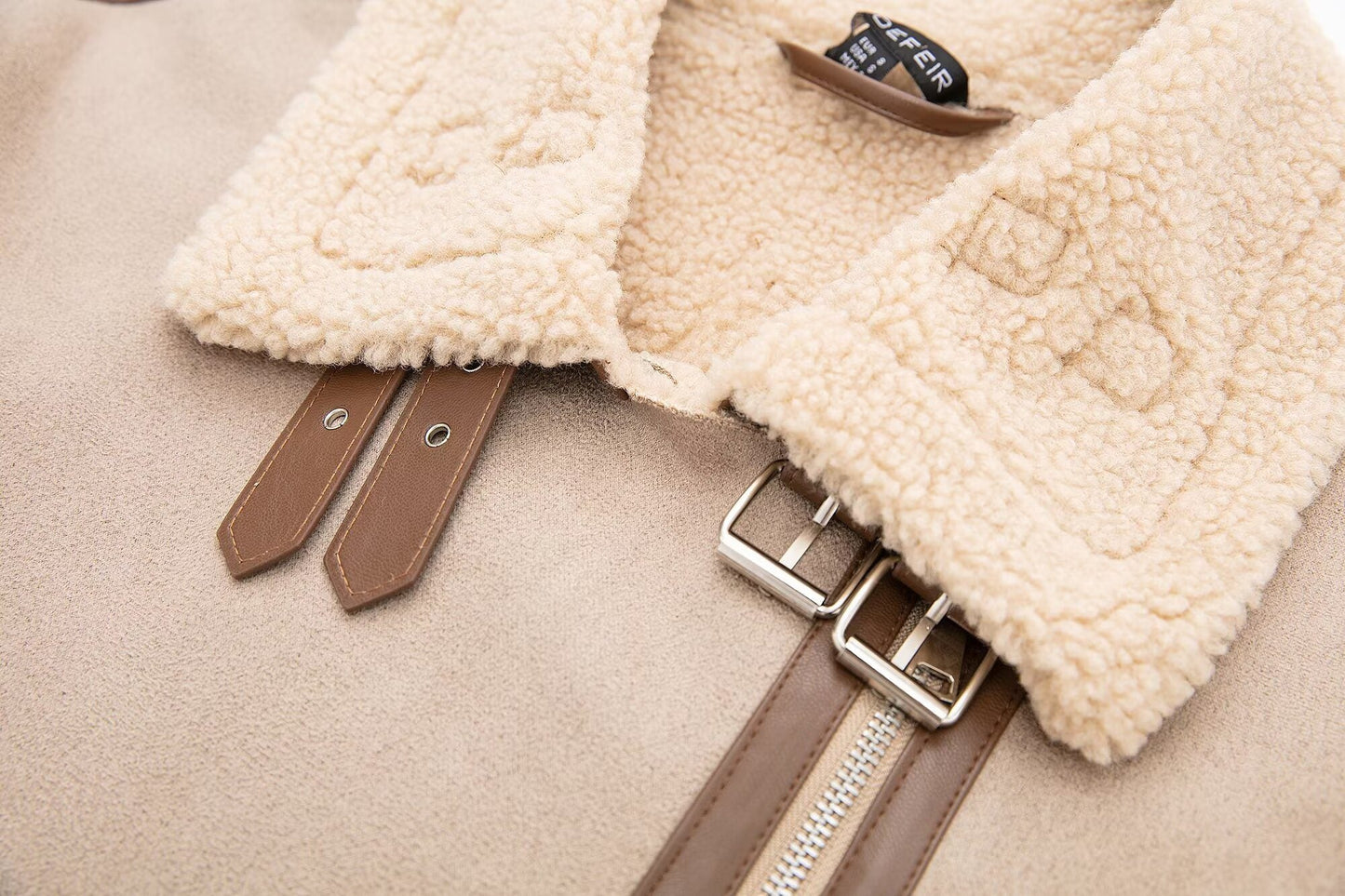 WW | Shearling Pilotenjacke - PU-Lederausschnitt - Asymmetrischer Reißverschluss - Winter unverzichtbar