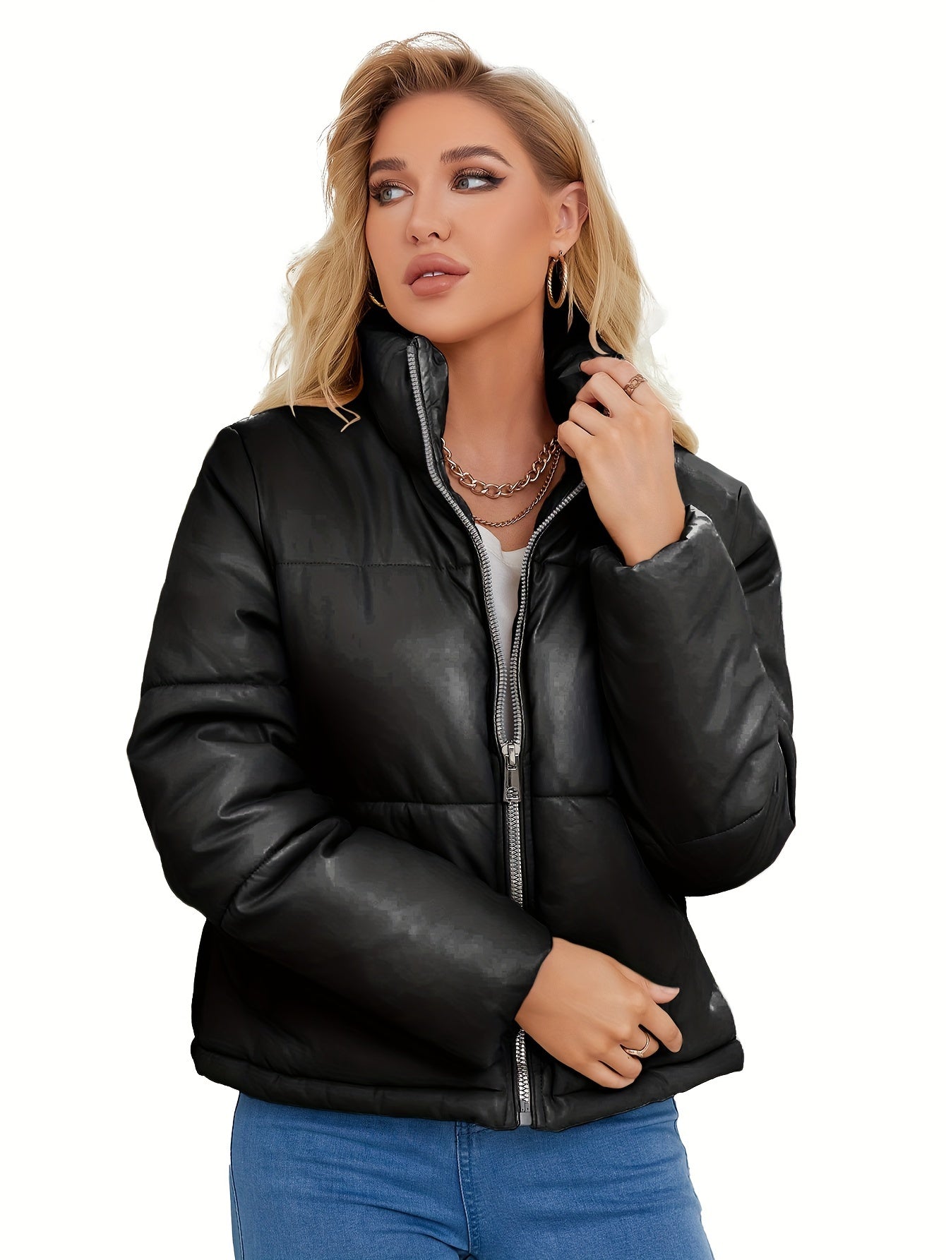 WW | Steppjacke - Warm Gefütterte Winterjacke mit Reißverschluss & Stehkragen