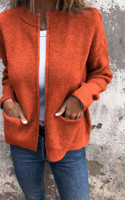 WW | Strickjacke - Rundhalsausschnitt & Reißverschluss - Weiche Baumwolle