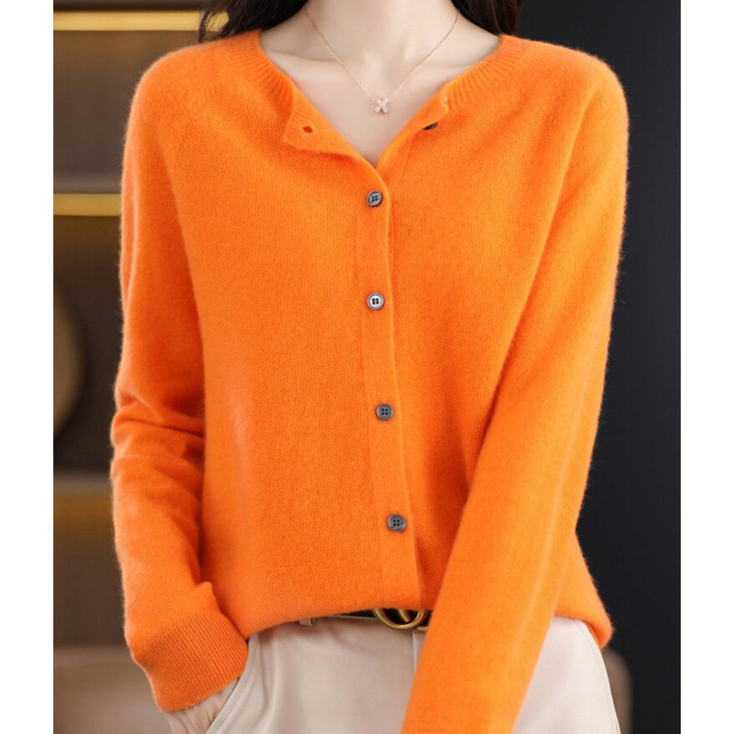 WW | Merinowolle Damen O-Ausschnitt Strickjacke Kaschmirpullover