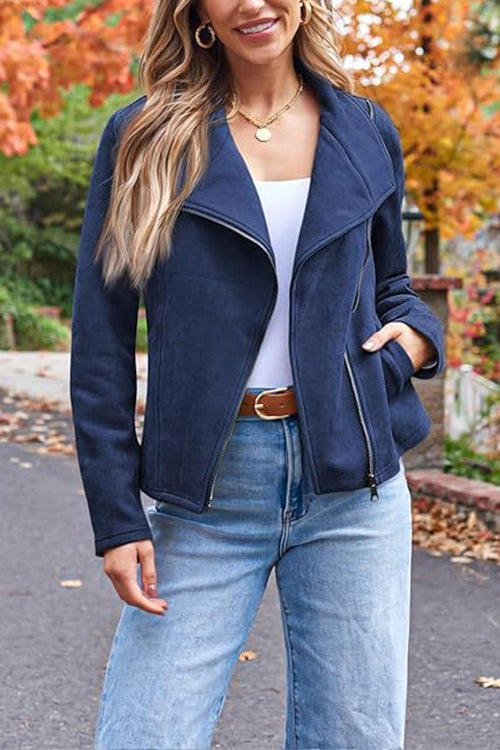 WW | With zipper, with pockets, faux-suede motorcycle jacket (in 7 colors)