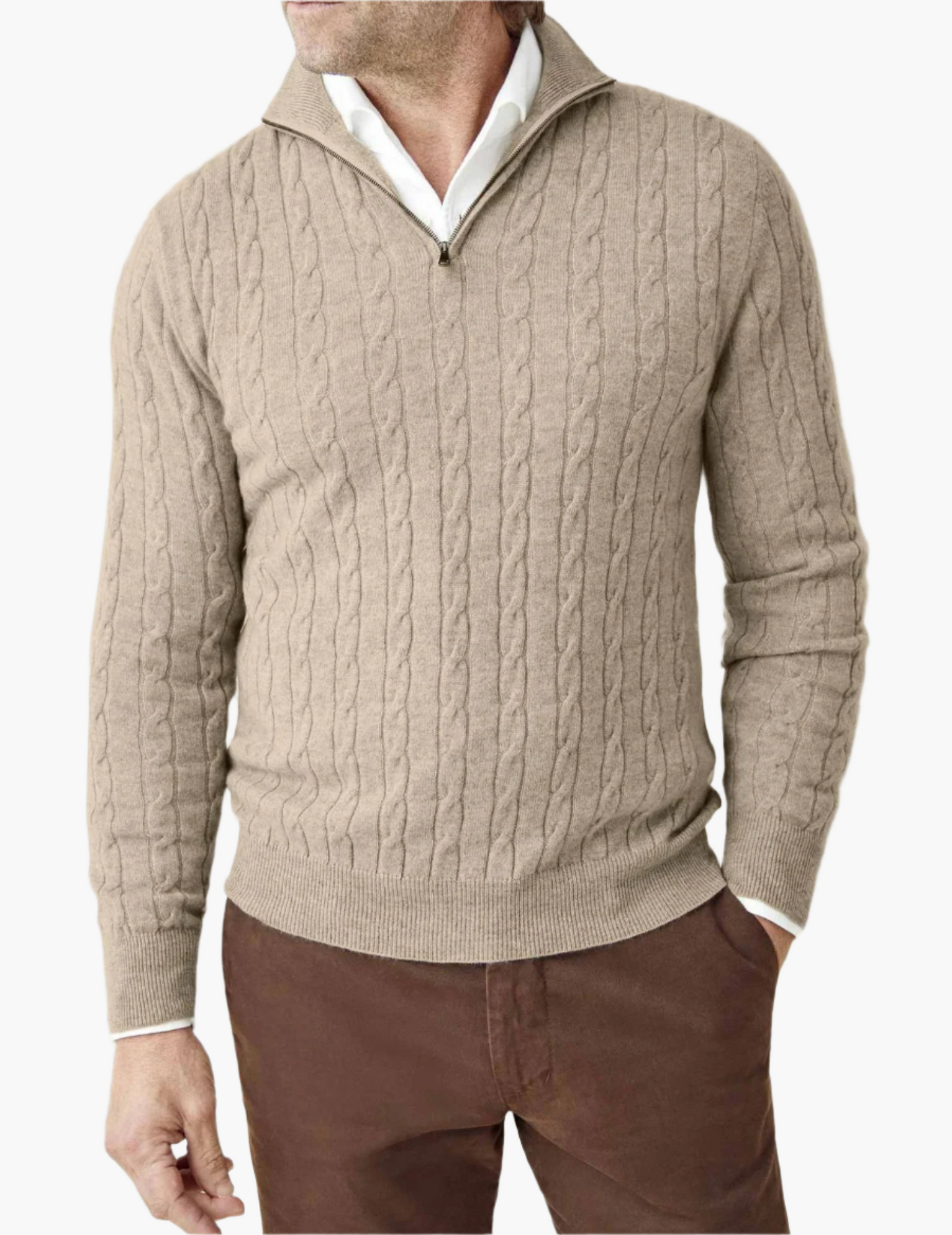 WW | Cable Knit Sweater with Zipper - Elegant Business & Casual Sweater