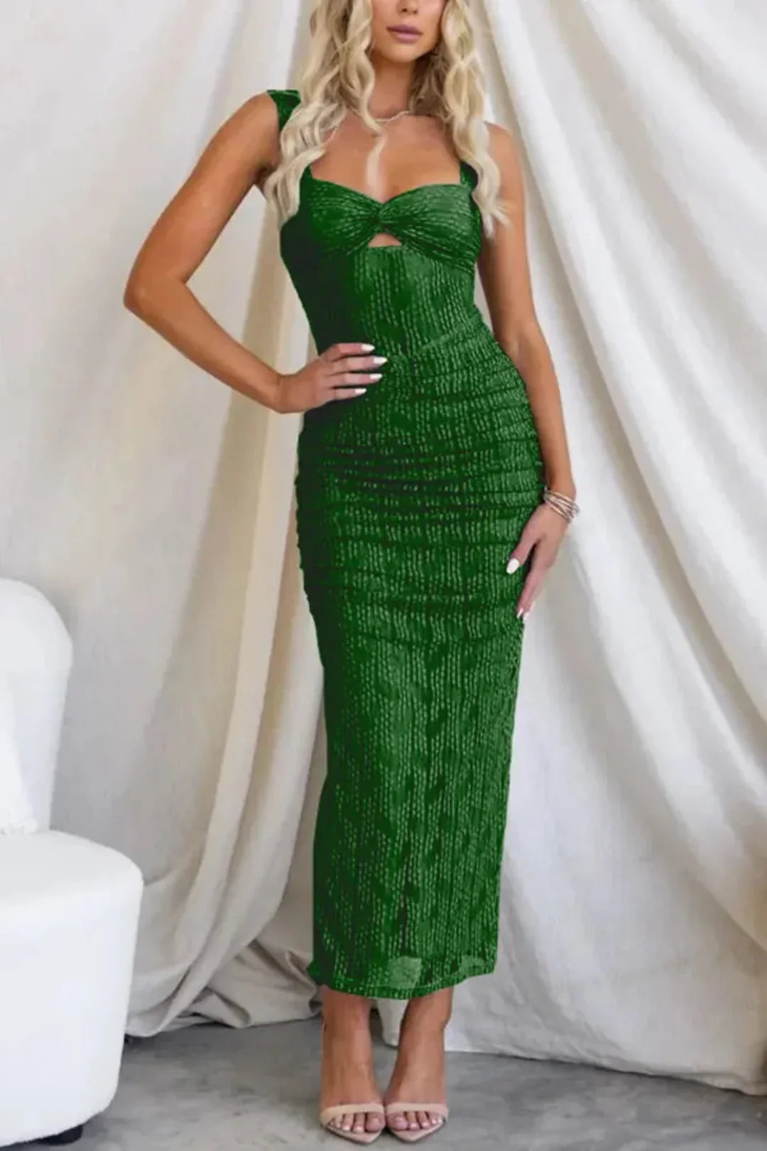 Veronica - Ruched Mesh Maxi Dress to Accentuate the Figure