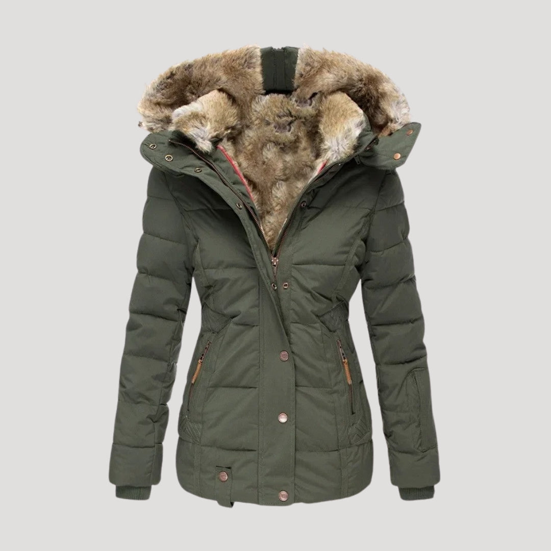 WW | Damen gepolsterter Wintermantel mit Kunstpelzkragen Jacke