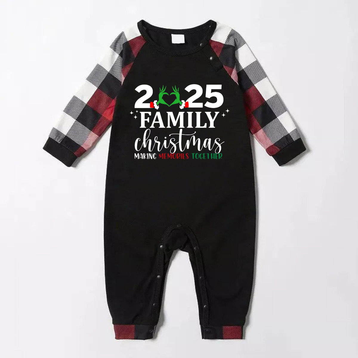 WW | "2025 Familie Weihnachten" Eigenwilliger Herz Buchstaben Druck Rot & Schwarz & Grau & Weiß Karierte Familienpassende Pyjamas
