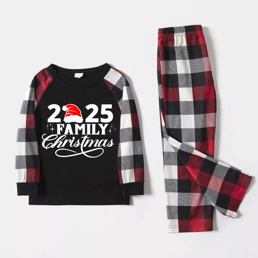 WW | "2025 Family Christmas" Letter Print Red & Black & Grey & White Plaid Family Matching Pajamas