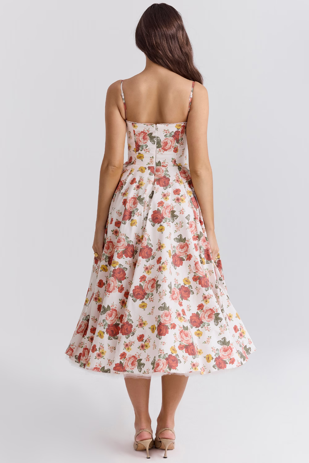 WW | A-linie Midi Kleid Spaghetti Träger Spitzen Detail Elegante Formelle Kleidung