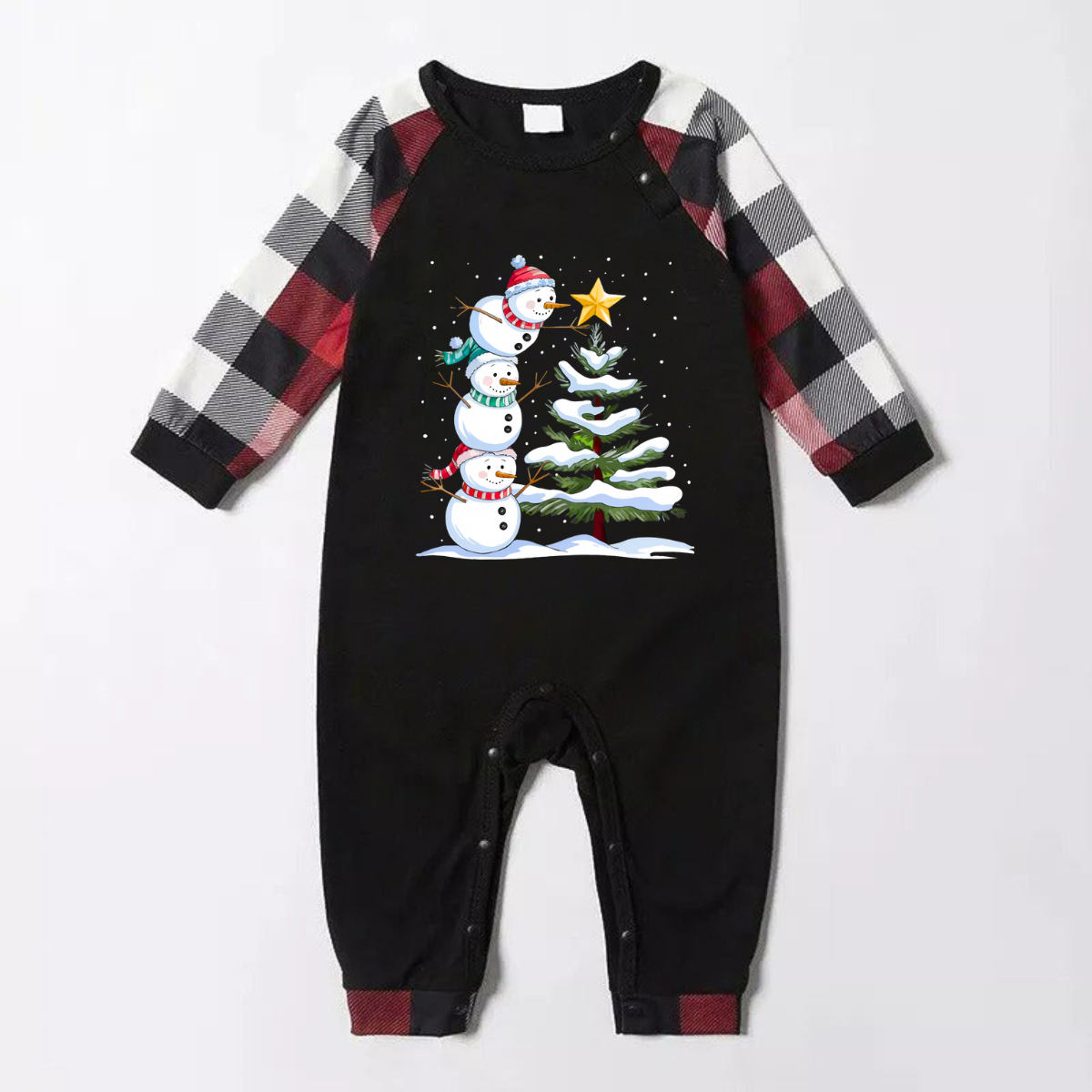 WW | Red & Grey Plaid Snowman & Christmas Tree Print Christmas Pyjama Set